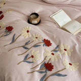 Popxstar  Flowers Towel Embroidery Bedding Set 100% Cotton Brushed Single Queen King Size Duvet Cover Flat/Fitted Sheet Pillowcases 3/4Pc