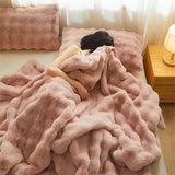 Thickened Faux Rabbit Fur Throw Blanket Cozy Plush Fuffy Bubble Blanket for Living Room Bedroom Home Decor Luxury Sofa Cover