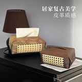 Popxstar Vine Woven Tissue Box Aesthetic Tissue Case Living Room Coffee Table Napkin Holder Antique Wood Grain Tissue Box Holder