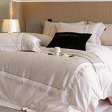 Popxstar  1000TC Egyptian Cotton Brushed Jacquard Embroidery Luxury Solid Color Bedding Set Duvet Cover Flat/Fitted Sheet Pillowcases 4Pcs