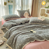 Popxstar INS Girls Cherry Soft Bedding Set Washed Cotton Bed Sheet Queen King Size Duvet Set Flower Comforter Set Pillowcase Bed Linens