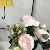 Popxstar 30cm Rose Pink Silk Bouquet Peony Artificial Flowers 5 Big Heads 4 Small Bud Bride Wedding Home Decoration Fake Flowers Faux