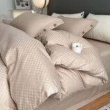Popxstar High Quality Plaid Jacquard Bedding Set 100% Cotton High End King Size Duvet Cover Set with Sheets Skin Friendly Bedding Sets