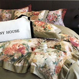 Popxstar  1000TC Egyptian Cotton Vintage Oil Painting Style Flowers Print Bedding Set Duvet Cover Flat/Fitted Bed Sheet Pillowcase 4Pcs
