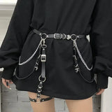 Popxstar Women Skirt Belt Female Pu Leather Hip Hop Rock Nightclub Sexy Jeans Dress Heart Punk Belt with Metal Waist Chain