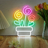 Colorful Potted Plants LED Neon Sign light, For Wall And Table Decor Light Up Signs For Bedroom Room Wedding Party Decoration