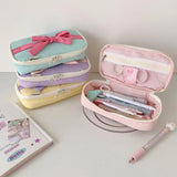 Popxstar INS Style Korean Fabric Craft Pencil Case Minimalist Bowknot Buggy Bag Student Stationery Bag Desktop Storage Bag