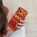Popxstar  Luxury Plating Water Ripple Pattern Wavy Curly Edge Case for IPhone 17 16 15 13 14 Pro Max Electroplated Camera Protection Cover