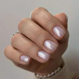 Popxstar  10Pcs Short Handmade Cat‘s Eye Press on Nails Ballet Full Cover French Design Coffin Cute Fake Nail Manicure Wearable Nail Tips