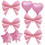 Popxstar  Pink Bow Birthday Decorations Pink Heart Star Foil Balloons Girls Women Bow Party Coquette Birthday Decors Baby Shower Supplies