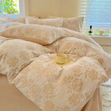 4pcs Thickened Carved Milk Fleece Four Piece Set for Winter Warmth Coral Fleece Duvet Cover Flannel Sheet Pillowcase Bedding
