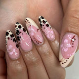 Popxstar  24pcs Long Almond Fake Nails Tips Leopard Print Design French False Nail Art Ins Flower Pink Press on Nails Finished Manicure
