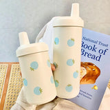 Kawaii Strawberry Thermos Bottle Stainless Steel Vacuum Insulated Straw Cup Cute Girls Outdoor Ice Coffee Drinking Water Cup