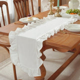 35x180cm Ruffled Edge Table Runner Cotton Solid Color Cotton Table Runner Ruffled Edge Anti Slip Rectangular Table Runner