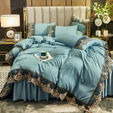 Popxstar  Skincare Polished Light Luxury European Style Embroidery Four Piece Set Solid Color Lace Bed Skirt Four Piece Set
