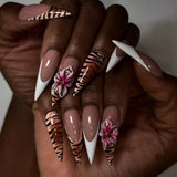 Popxstar  3D Bowknot Pearl Wearable Nail Art Fashion Leopard French Nude Almond Fake Nails Detachable Finished False Nails Press on Nails