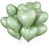 Popxstar 10pcs 18inch Heart Foil Balloons Pink Sage Green Heart Balloon for Birthday Party Valentines Day Wedding Anniversary Decorations
