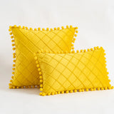 Premium Velvet Diamond Quilted Pillow Cover with Pom Design Sofa Pillow for Office Living Room 30x50cm 45x45cm Pillow Case