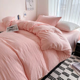 Popxstar  Bed Linen Solid Cotton Bedding Set with Sheet Duvet Cover Pillowcases Single Couple Bedsheet King Queen Double Twin Size