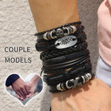 Popxstar Fashion Bracelet Viking  Bracelet For Men Hand Bracelets Woven Skull Hand Jewelry Adjustable Leather Set Bracelet For Leather