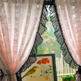 Romantic French Pink Jacquard Sheer Lace Floral Curtains Black Lacework for Bedroom Elegant Living Room Decoration