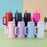 50 Oz Giant Straw Cup 304 Stainless Steel Vacuum Insulated Cup Large Capacity Portable Handle Car Cup