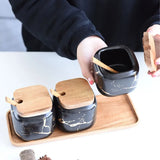 Popxstar  Creative Nordic Style Marble Pattern Ceramic Kitchen Seasoning Tank Set Wooden Cover Salt Shaker Spice Jar Kitchen Accessories