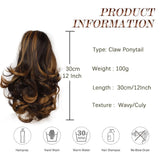 Popxstar Claw Ponytail Clip in Wavy Hair Extensions Short Curly Ponytail 12 Inch Natural Wave Hair Accessories for Women Girls Daily Use
