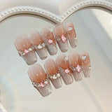 Popxstar  10Pcs French Ballerina Handmade Press on Nails Pink Cat Eye Fake Nails Wearable Stick-on Nails Full Cover False Nail