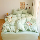 Popxstar  Class bed new cream wind solid color bed sheet four-piece set student quilt cover four-piece set household