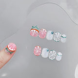10pcs 3D Fresh Fruit Stick on Nails Cute Cartoon Press on Nails Stickers Summer Sweet Short Square Wearable Handmade Fake Nails