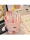 Cute Cartoon Face Large Capacity Pen Holder - Office Desk Organizer Box For Pens, Markers And Stationery, Portable Design Suitable For Students And Office, Blue And Pink With Playful Happy Faces, Office Supplies And Accessori