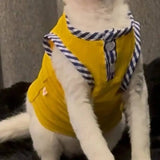Soft Breathable Thin Open Front Cat Vest Striped Trim Comfort Summer Indoor Wear For Hairless Sphynx Cat