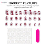 Popxstar  Simple Y2K Press on Nails Nude Color Short Square Head Fake Nails Red Five-pointed Star Designed Women Girls Charms Manicure
