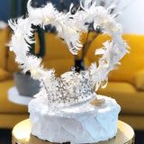 Popxstar Feather Heart Cake Topper LED Light Angel Feather Cake Toppers For Wedding Birthday Party Cake Decoration Valentine's Day Gifts