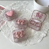 Popxstar Contact Lens Cases Pink Transparent Love Bow Contact Lens Case Girl Portable Beauty Pupil Box Storage Eye Care Container Box