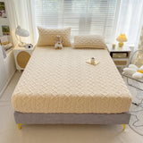 Popxstar  Winter Warm Fitted Sheet Milk Velvet Bed Cover Solid Color Thickened Mattress Protector for Bedroom Living Room Mattress Cover