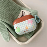 Popxstar  korea lovely green apple bow plaid for airpods 4 2024 earphone case for airpods 1 2 3 pro 2 soft silicone protection cover coque