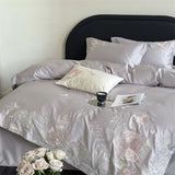Popxstar  Premium 600TC Egyptian Cotton Luxury Flowers Butterfly Embroidery Pink Bedding Set Duvet Cover Flat/Fitted Sheet Pillowcase 4Pcs