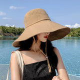 Popxstar Japan and South Korea Big Brim Hat Women's Spring and Summer Foldable Travel Sun Hat Sun Hat Solid Color Casual Fisherman Hat