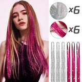 Popxstar 12pcs Glitter Sparkling Shinny Fairy Hair Accessories Tinsel Hair Extension for Women and Girls for Christmas New Year Halloween