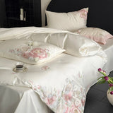Popxstar  Flowers Embroidery Luxury Bedding Set Egyptian Cotton Single Queen King Size Duvet Cover Flat/Fitted Bed Sheet Pillowcases 3/4Pc
