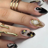 Popxstar 24pcs White Flower Fake Nail Tips Ins Yellow Pink Blush False Nails Wearable Full Cover European Almond Shaped Press on Nails