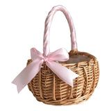 Popxstar Hand-woven Wedding Flower Basket With Handle Wicker Sundries Basket Wedding Flower Girls Basket for Home Picnic Storage Basket