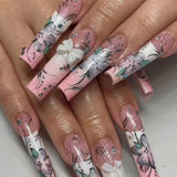 Popxstar 24pcs Simple Solid Color Design False Nails Art Pink Long Square Press on Nails Tips Coffin Fake Nail Datachable Manicure Sets