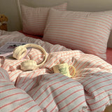 Popxstar  Nordic Bedding Set Pure Cotton Striped Duvet Cover Set Soft Flat Sheet Single Queen Size Double Bed Sheet Set For Bedroom Decor