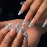 Popxstar  24Pcs French False Nails Almond Fake Nails with Glue Press on White Edge Design Wearable Simple Ins Pink Stiletto Nail Tips