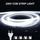 Popxstar 110V 220V Super Bright COB LED Strip with Switch FOB Tape Ribbon EU US Plug 35M 30M 25M 20M 15M 10M Neon Lights For Kitchen Room
