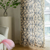 Popxstar Vintage Semi-Blackout Windows Curtains for Bedroom Drapes in Living Room Country Floral Tassel Length Farmhouse Home Decoration