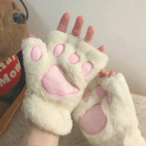 Popxstar Soft Warm Plush Fingerless Panda Gloves Flip Half Finger Mittens Women Winter Cute Cat Paw Fluffy Glove Girls Christmas Gifts
